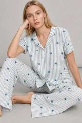 3 Adet Kadın Kısa Kollu Rahat Pijama Takımı Gri