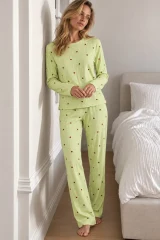 Kadın Şık Uzun Kollu Yeşil Pijama Takımı