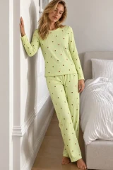Kadın Şık Uzun Kollu Yeşil Pijama Takımı