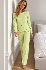 Kadın Şık Uzun Kollu Yeşil Pijama Takımı