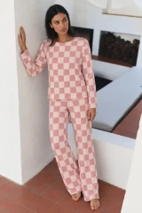 Kadın Çizgili Regular Şık Pembe Pijama Takımı