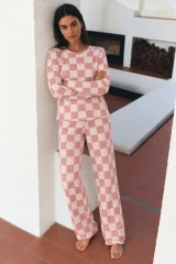 Kadın Çizgili Regular Şık Pembe Pijama Takımı