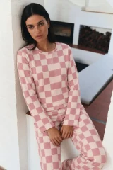 Kadın Çizgili Regular Şık Pembe Pijama Takımı