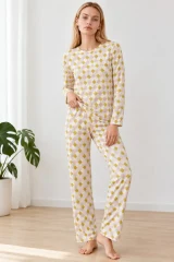 Kadın Kışlık Trend Sarı Gecelik Pijama Takımı 4862