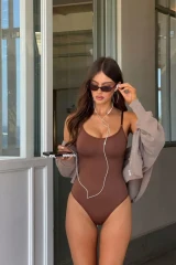 Kadın Slip Kalıp Kahverengi Body Örme Orta Destek