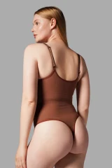 string zıbın sıkılaştırıcı toparlayıcı örme kumaş body 9052 Kahverengi