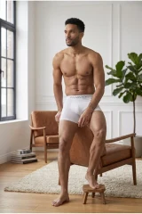 Erkek Rahat Esnek Seamless Beyaz Boxer
