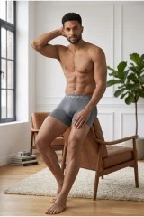 Erkek Rahat Esnek Seamless 3 Lü Boxer Kahverengi